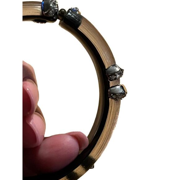 Alexis Bittar Lucite Bangle Bracelet Swarovski Crystal Dark Gray Magnetic - Picture 3 of 11